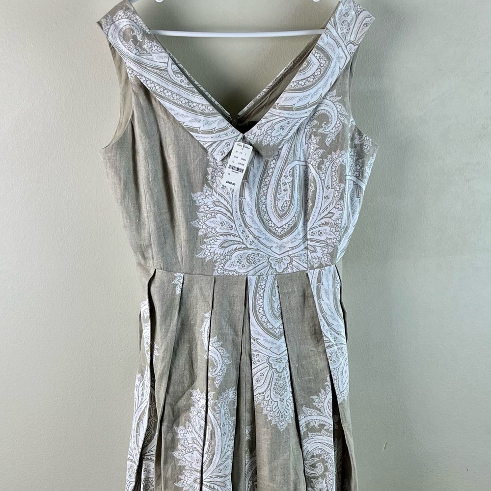 NWT ($698 retail) STUNNING Brooks Brothers Linen dress size 12 - tan and white - Picture 10 of 12